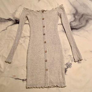 Fashion Nova Oatmeal Off-the-Shoulder Dress